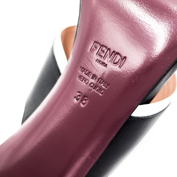 Fendi Flowerland Black White Nappa Leather Slip-On Heeled Mules EU 38 - Picture 8 of 10